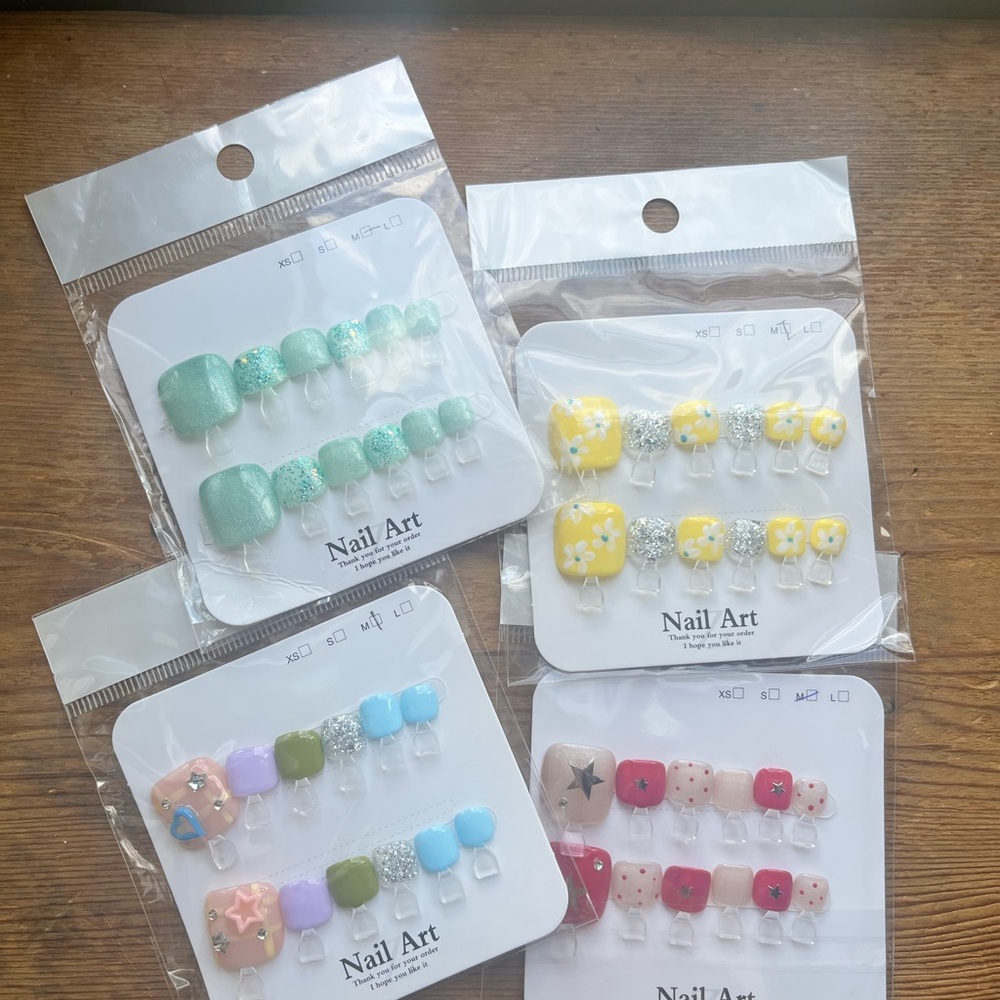 4 sets of Press-On Toe Nails – Assorted Styles